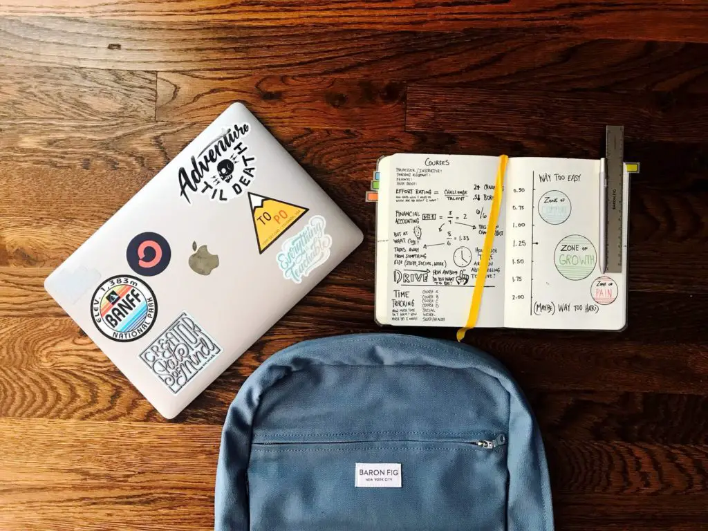 Photo with backpack, notebook and macbook